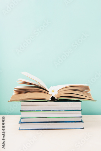 World book and Copyright day, Education concept on Blue Mint Background.