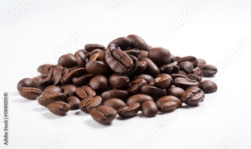  a pile of roasted coffee beans on a white background photo. generative ai