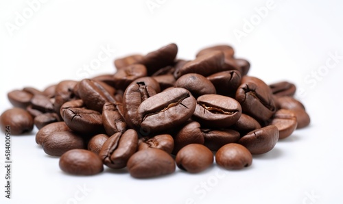  a pile of roasted coffee beans on a white surface with a white background.  generative ai © Nadia