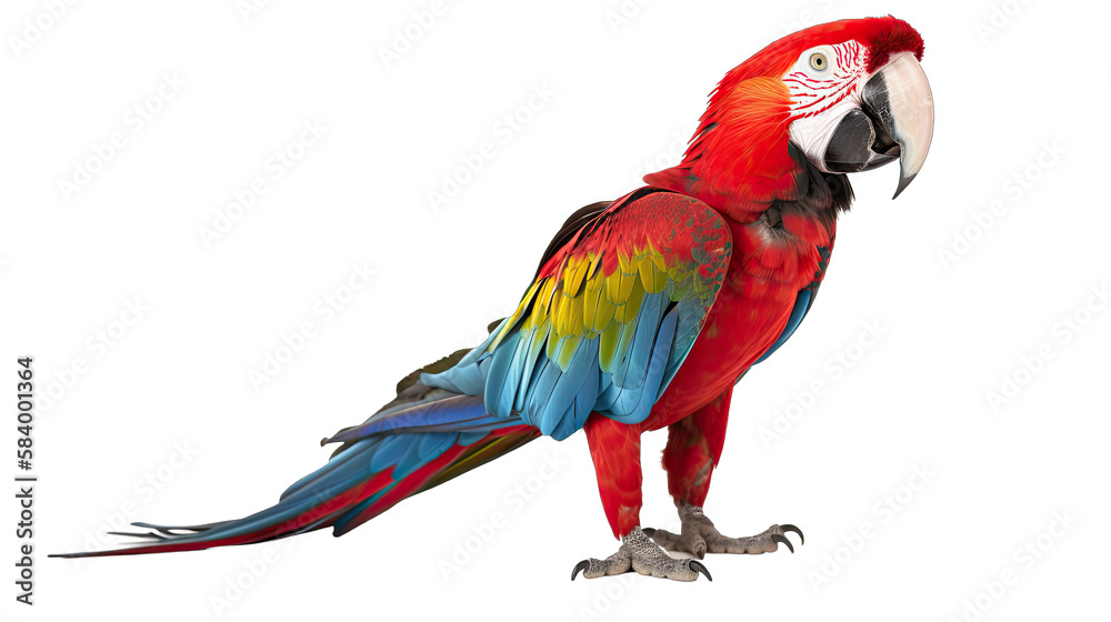 Macaw ara parrot isolated on white transparent background png. Generative AI