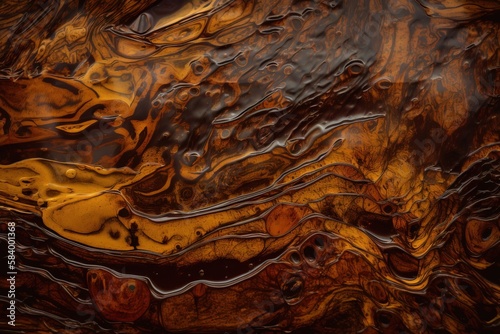  a close up of a brown and black surface with water. generative ai