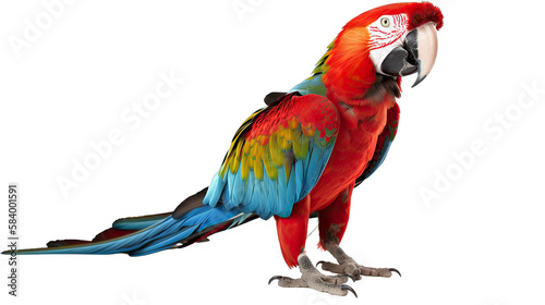 Macaw ara parrot isolated on white transparent background png. Generative AI photo