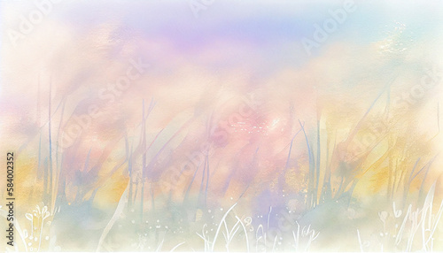 Abstract blurred natural summer background in pastel colors as a watercolor illustration, soft focus, generative AI © Kurashova