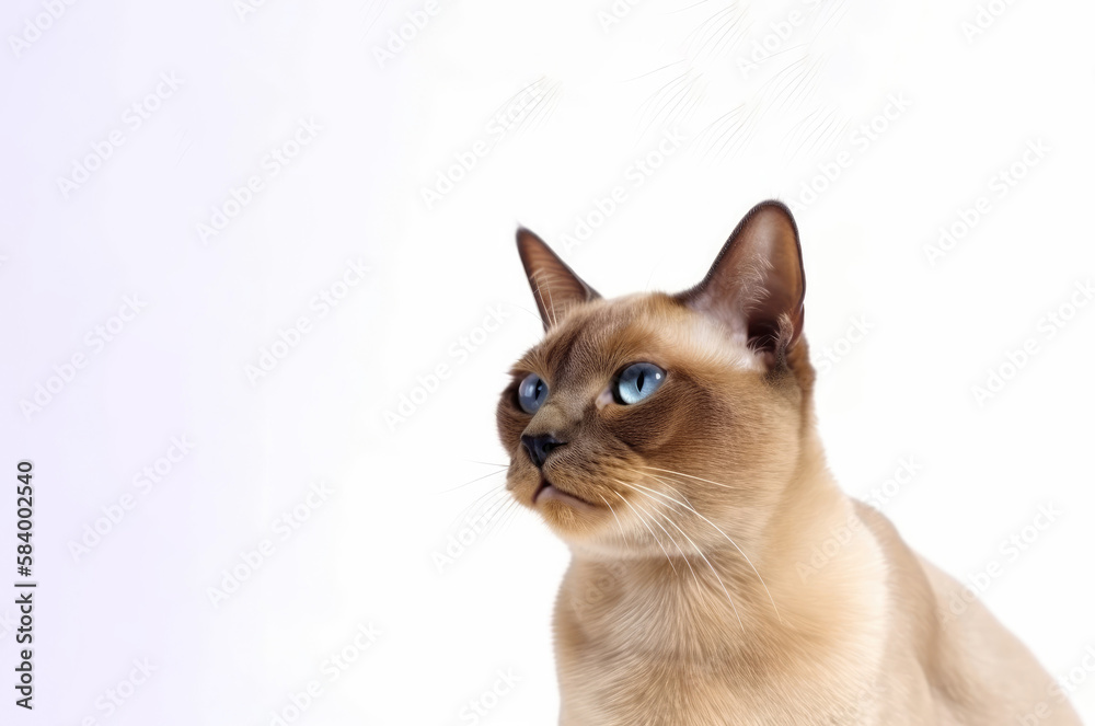 Burmese Cat On White Background . Generative AI