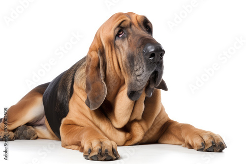 Bloodhound Dog On White Background . Generative AI