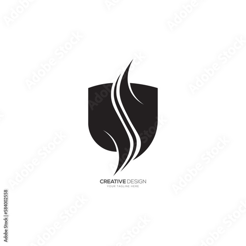 Letter S with negative space shield security business logo