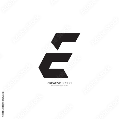 Modern letter E flat unique black monogram logo