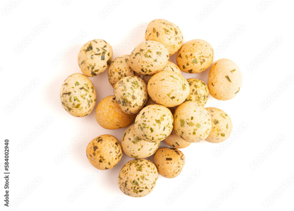 Rice Cracker Ball with Seaweed on a White Background Rice Cracker Ball with Seaweed on a White Background