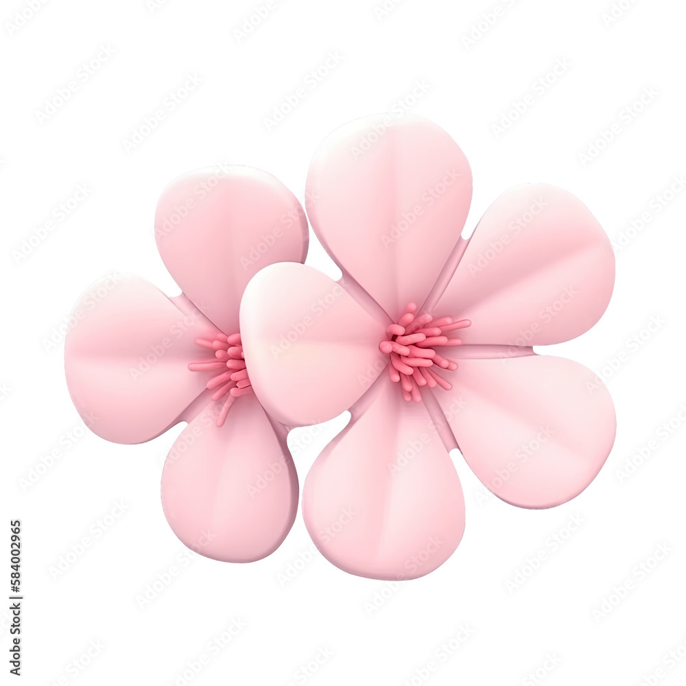 3D icon render spring Cherry Blossom Sakura illustration. Simple and cute petal isolated on transparent png background. Generative ai