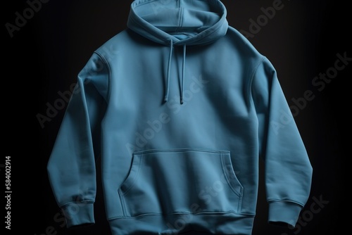  a blue hoodie on a black background with a black background.  generative ai