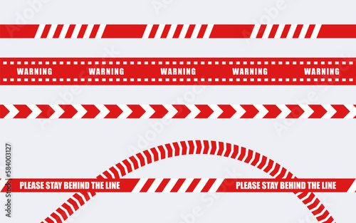 Red warning tapes set. Marking tape seamless ribbons. Barrier tape. Caution tapes. Vector scalable graphics