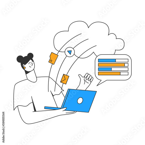 Young girl uploads files to the cloud