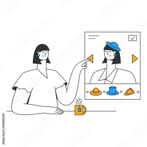Young lady trying on clothes online