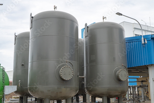 Air receiver tank for air compressor on power plant project. The photo is suitable to use for industry background photography, power plant poster and electricity content media.