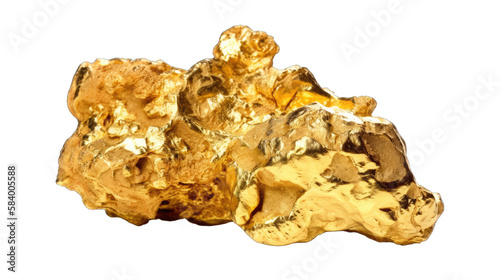 Golden nugget isolated on white transparent background png. Generative AI