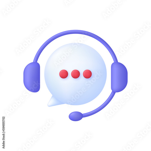 3D Call center. Support service icon, customer consultation hotline, call center help.
