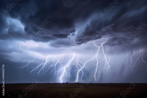 a lightning storm is seen in the sky over a field 
