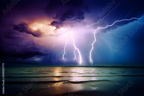 a lightning storm over a body of water 