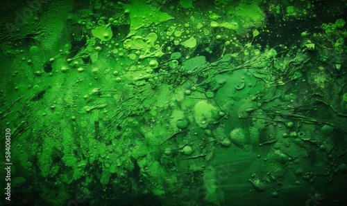  a green background with water drops on the surface of it. generative ai
