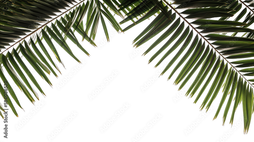 Palm tree branches frame isolated on white background. Generative AI