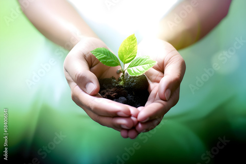 a person holding a small green plant in their hands 