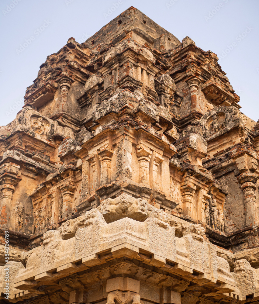 Close up view of the top of a structure in Hampi