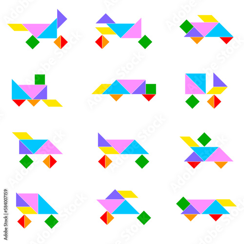 Creative tangram land transport set