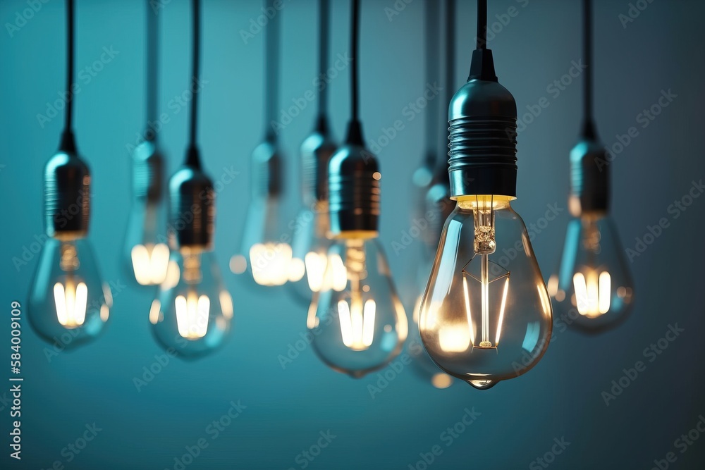  a bunch of light bulbs hanging from a ceiling in a room.  generative ai