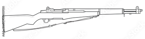 Vector illustration of the M1 Garand rifle with sling on the white background. Right side.
