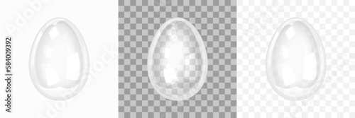 Easter egg. Crystal glass egg isolated on transparent and white white background. Clear transparent object for holiday design. Realistic 3D vector illustration