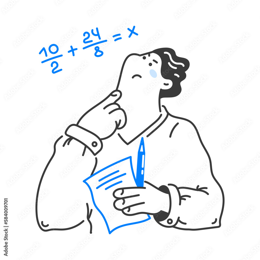 Boy thinks about solving an equation Boy thinks about solving an equation