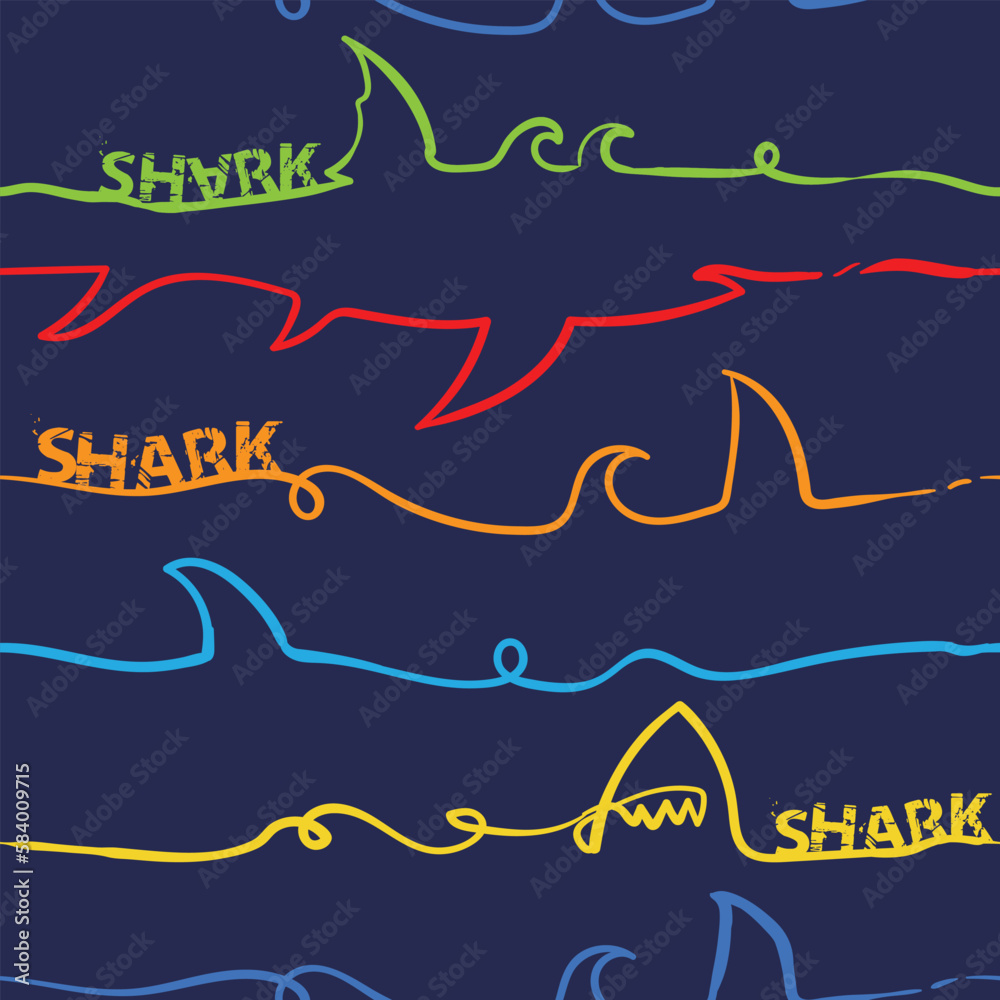 Seamless pattern with vector shark hand drawn illustration with wild sea animal. Sea life sketch with predator dangerous fish. Coloring book illustration Seamless pattern with vector shark hand drawn illustration with wild sea animal. Sea life sketch with predator dangerous fish. Coloring book illustration
