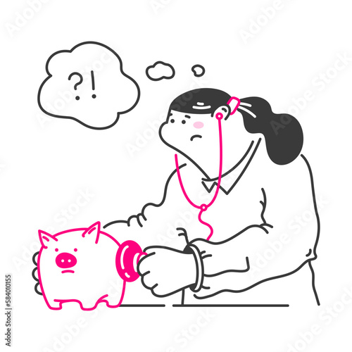 Woman examining piggy bank savings