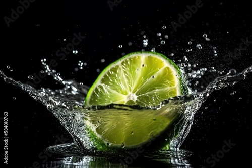  a lime in the water with a splash of water on it.  generative ai