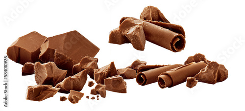 raspas e pedaços de chocolate ao leite em fundo transparente - chocolates quebrados em PNG