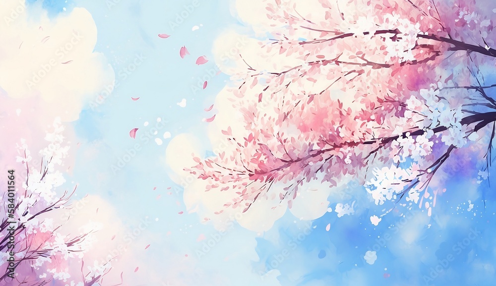 Cherry blossom background. Abstract texture, sky watercolor. Generative AI