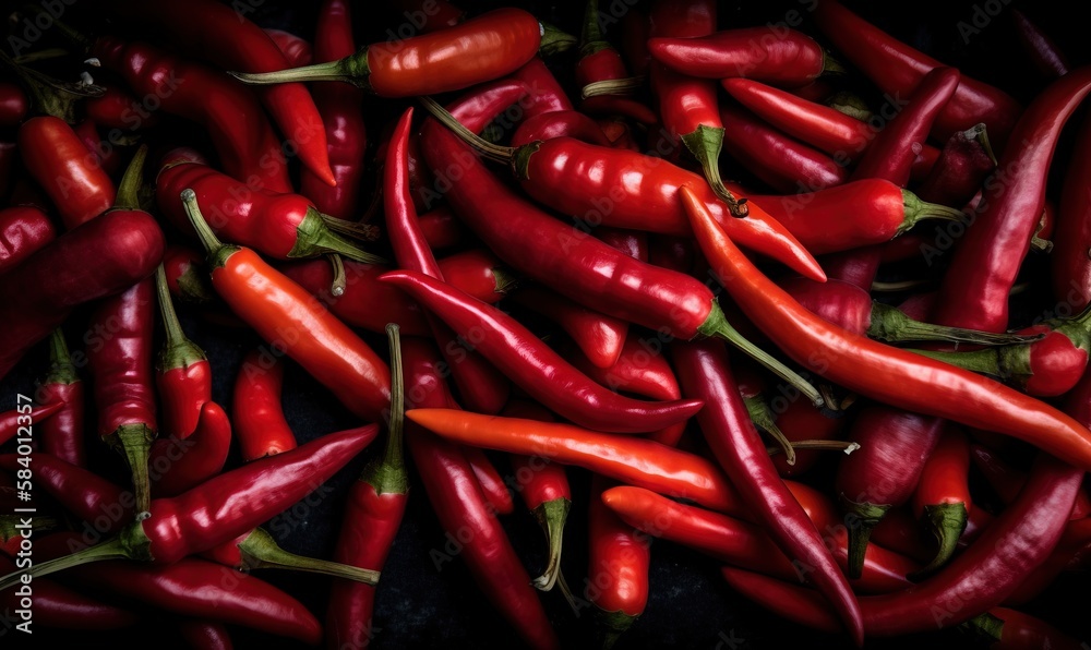 a pile of red peppers sitting on top of a table. generative ai a pile of red peppers sitting on top of a table. generative ai