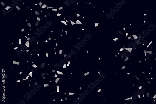 Silver shine of confetti on a black background. Illustration of a drop of shiny particles.