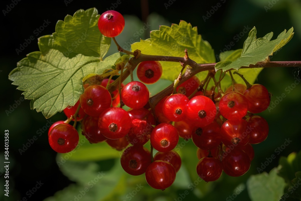 a bunch of red berries hanging from a green leafy tree. generative ai a bunch of red berries hanging from a green leafy tree. generative ai