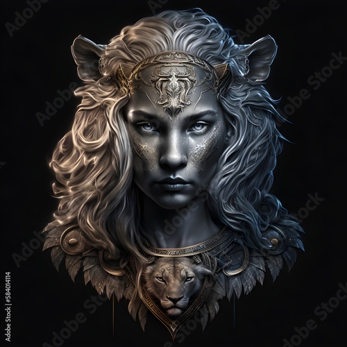 Female mythological beast based on the zodiac sign Leo. Generative AI Illustration 