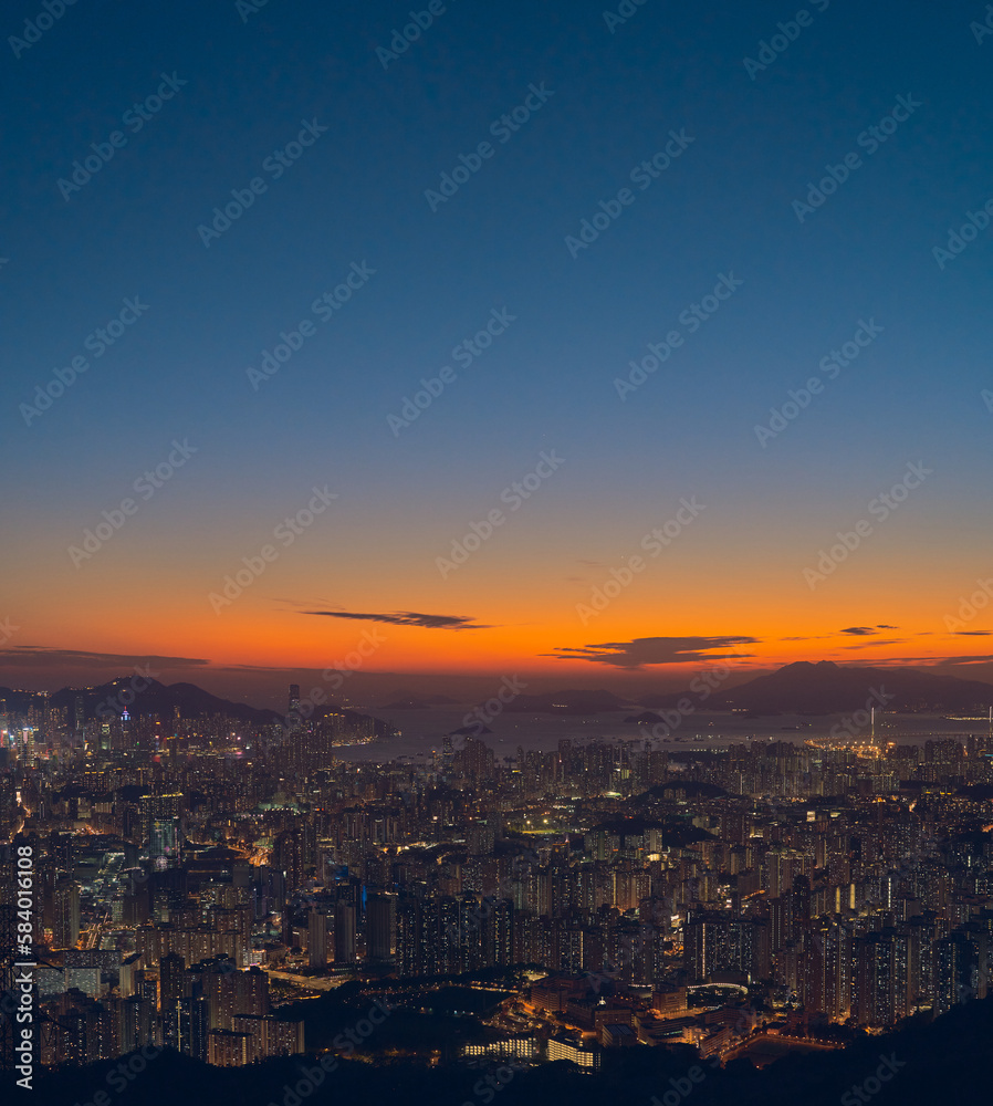 sunset over the city of Hong Kong