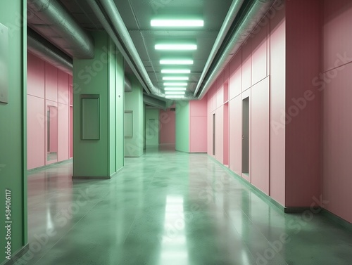 Futuristic Light Pink and Green Hallway © Jonki