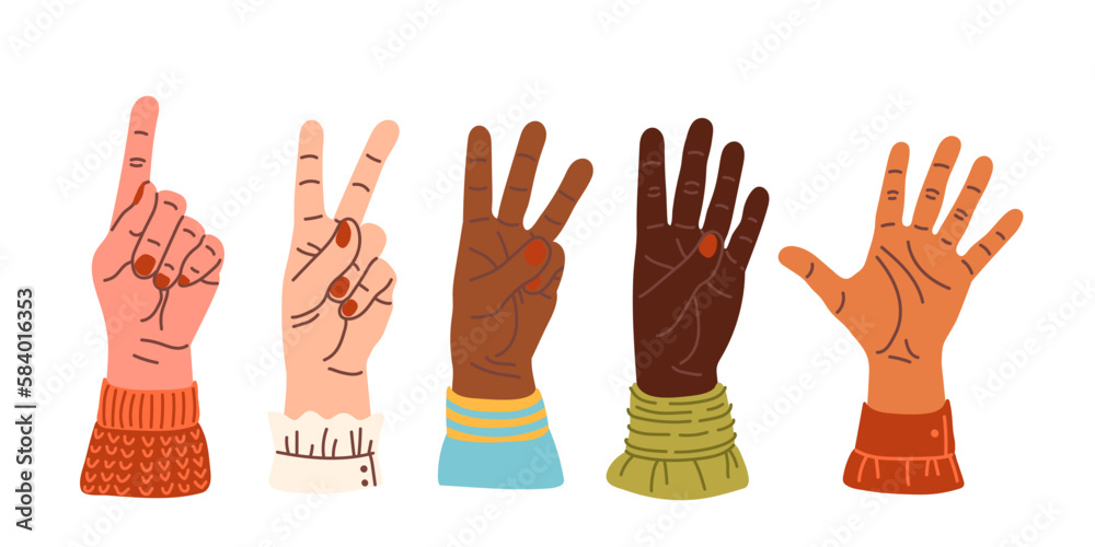 Hands count, counting on the fingers Hand gesture vector illustration ...