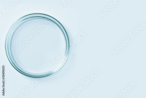 Empty petri dish made of blue glass. On a blue background.