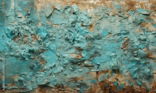  a painting with blue and brown paint on a brown wall. generative ai