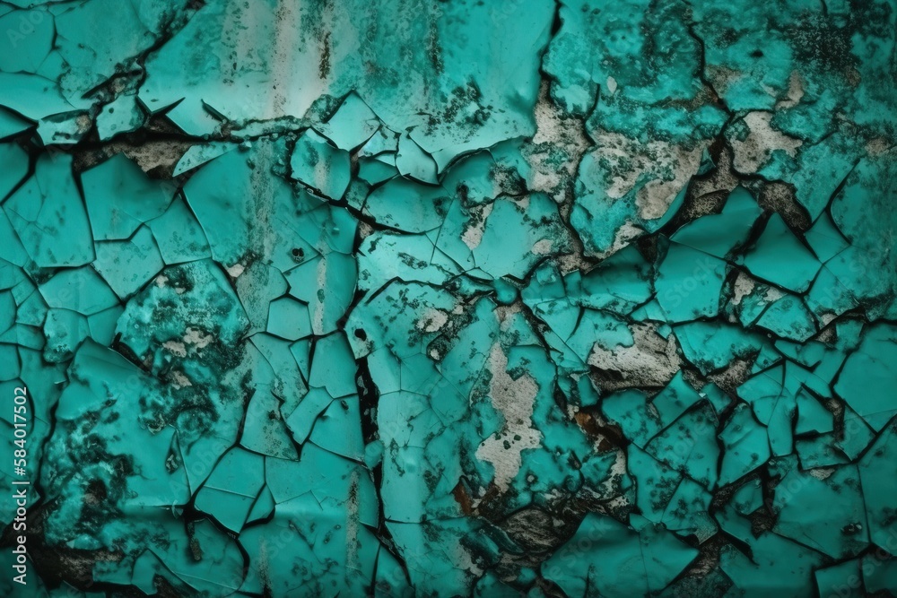  a green wall with peeling paint and peeling paint on it.  generative ai