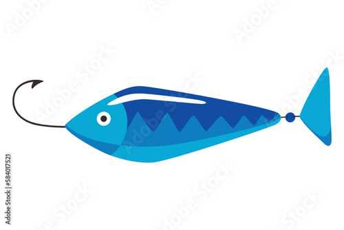 Fishing bait icon. Fish lure with hook isolated on white background. Contemporary fishery lure or wobbler. Fisher accessory. Vector fisherman equipment