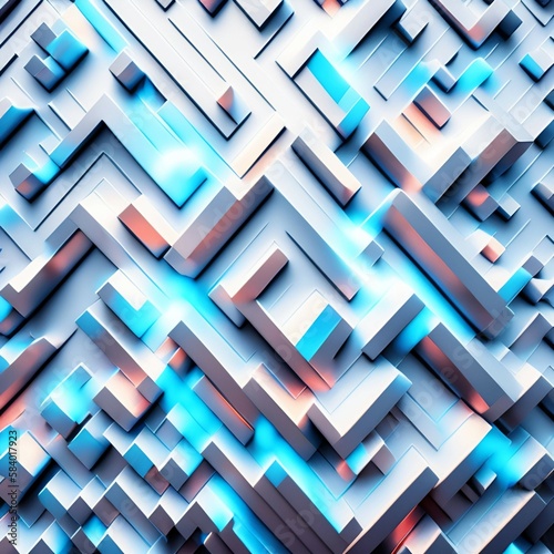 Futuristic texture with triangular and rectangular structure in random blocks, showing color variations. Abstract design includes square and rectangular shapes forming a silver geometric wallpaper 