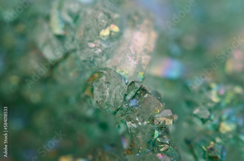 Green crystals Agate SiO2 silicon dioxide. Macro