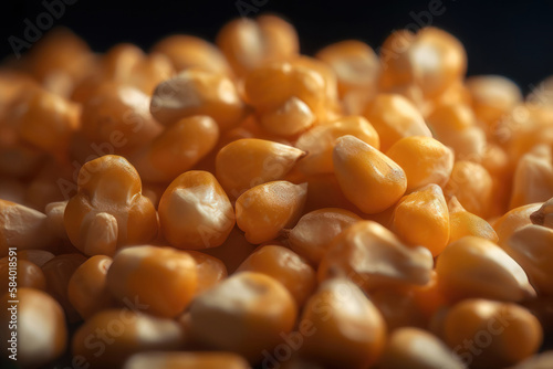 Corn kernels in macro. AI generated